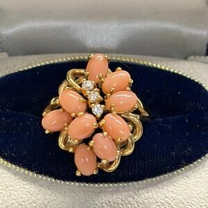 Coral vermeil sterling cocktail ring size 9 vintage